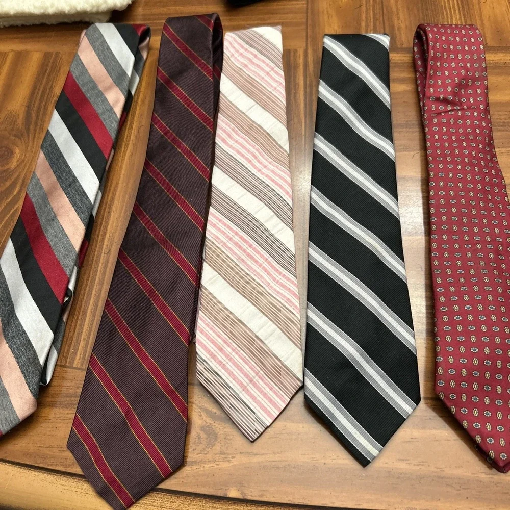 Lot 10 Vintage Necktie 3 Inch Blue Brown Mauve Pink Stripes